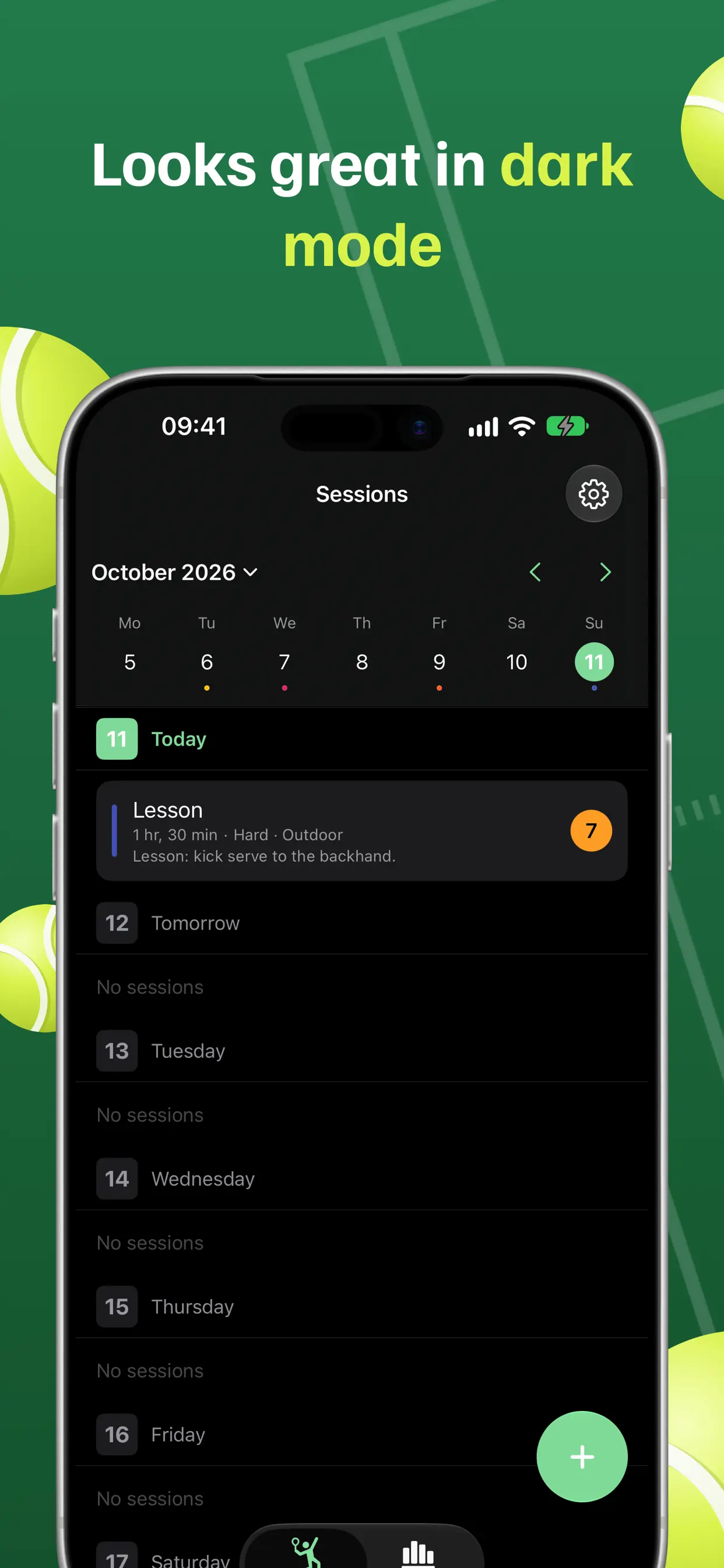 Dark mode sessions view